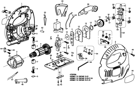Default Diagram and Parts List for KS500-B2 Type 1 Black and Decker Jig Saw